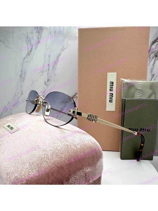 New MIU MIU Sunglasses Oval MU A54S Pale Gold Rimless Gradient Metal ZVN80O main image 16